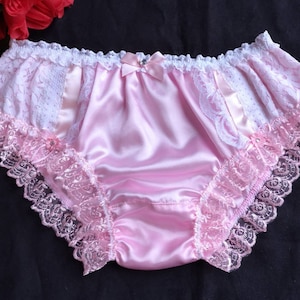Baby Pink Lacy Bikini Panties/Satin Sissy Knickers - #LaceRibbonBows - Made to Order - Medium up to XXL