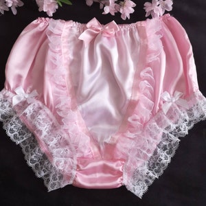 Baby Pink Fuller Fit Satin Knickers - Frilly Silky Sissy Panties. Made to Order. Medium up to Extra Extra Large.