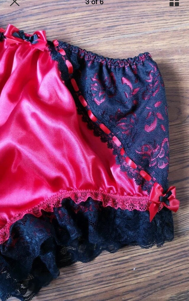 Foxy Red Full Panties/satin Sissy Knickers Black Trim Lace - Etsy