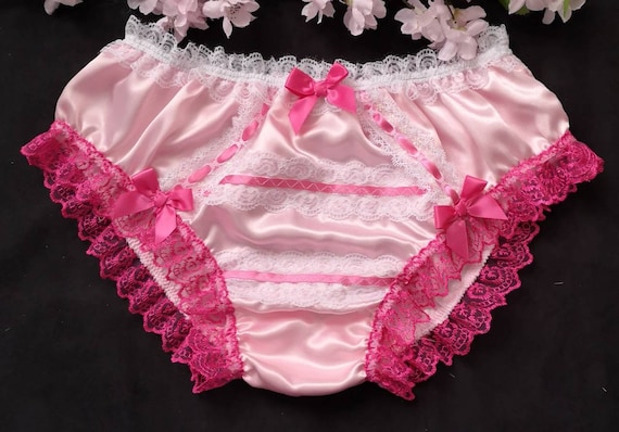 Baby Pink Satin Sissy Panties Girly Bikini Style Knickers. Lace