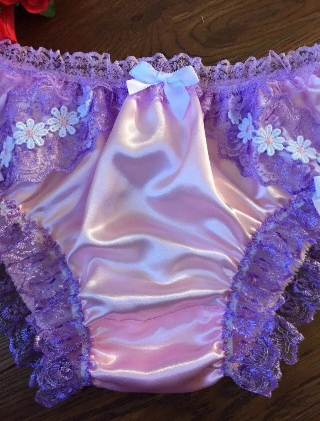 Satin Floral Frilly Sissy Panties Bikini Knicker Underwear Briefs UK Size 6 - 20