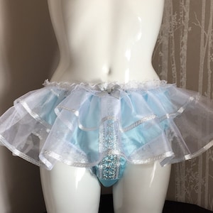 Baby Blue Sparkly Tutu Panties- Satin Sissy Knickers - Made to Order - MEDIUM TO XXL