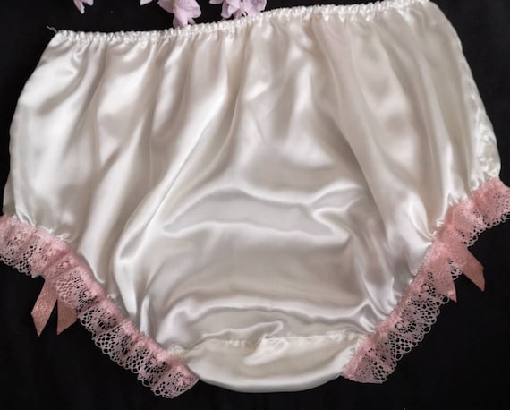 Ivory Vintage Style Satin Sissy Panties With Sparkly Ribbon Trim