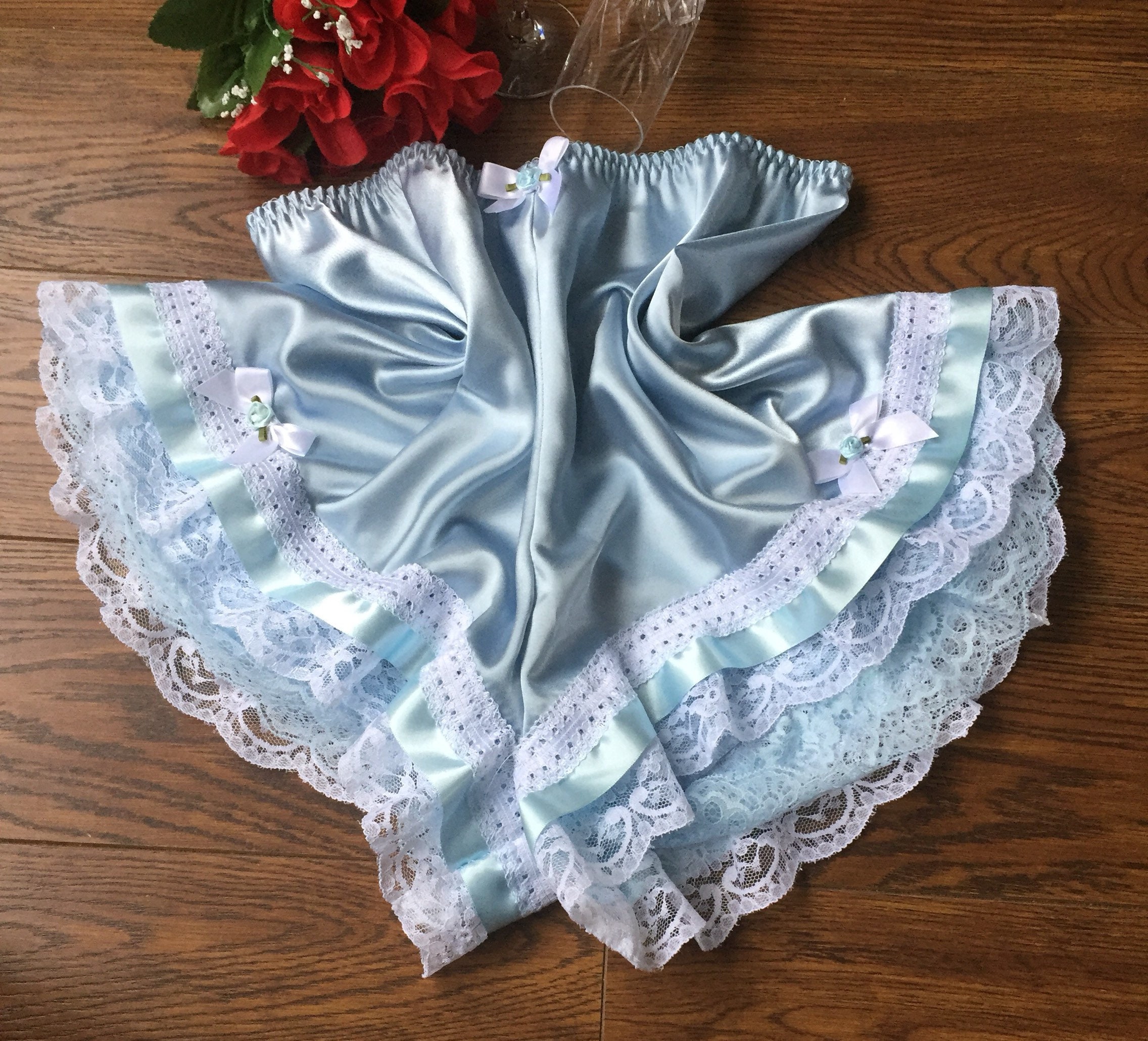 Baby Blue Soft Satin French Knickers/tap Panties WMS TO XXOS 