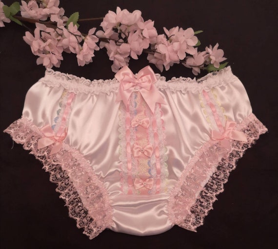 Bridal White Satin Bikini Style Girly Panties Ultra Feminine Sissy