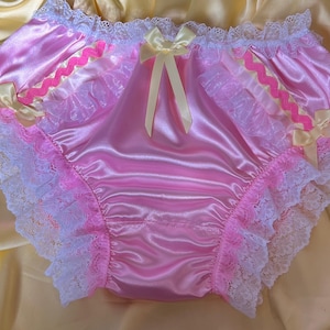 Baby Pink Sassy Sissy Bikini Panties/Soft Sensual Knickers - Ruffled Organza Side Detail - Made to Order - Medium up to Extra Extra Large