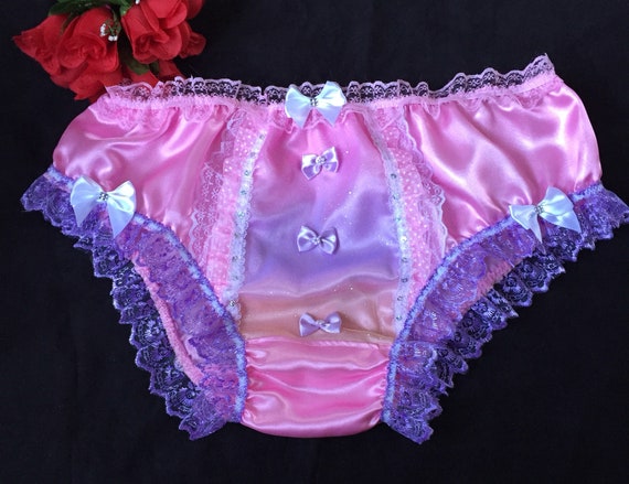 Baby Pink/sparkly Rainbow Front Satin Bikini Panties Girly Sissy