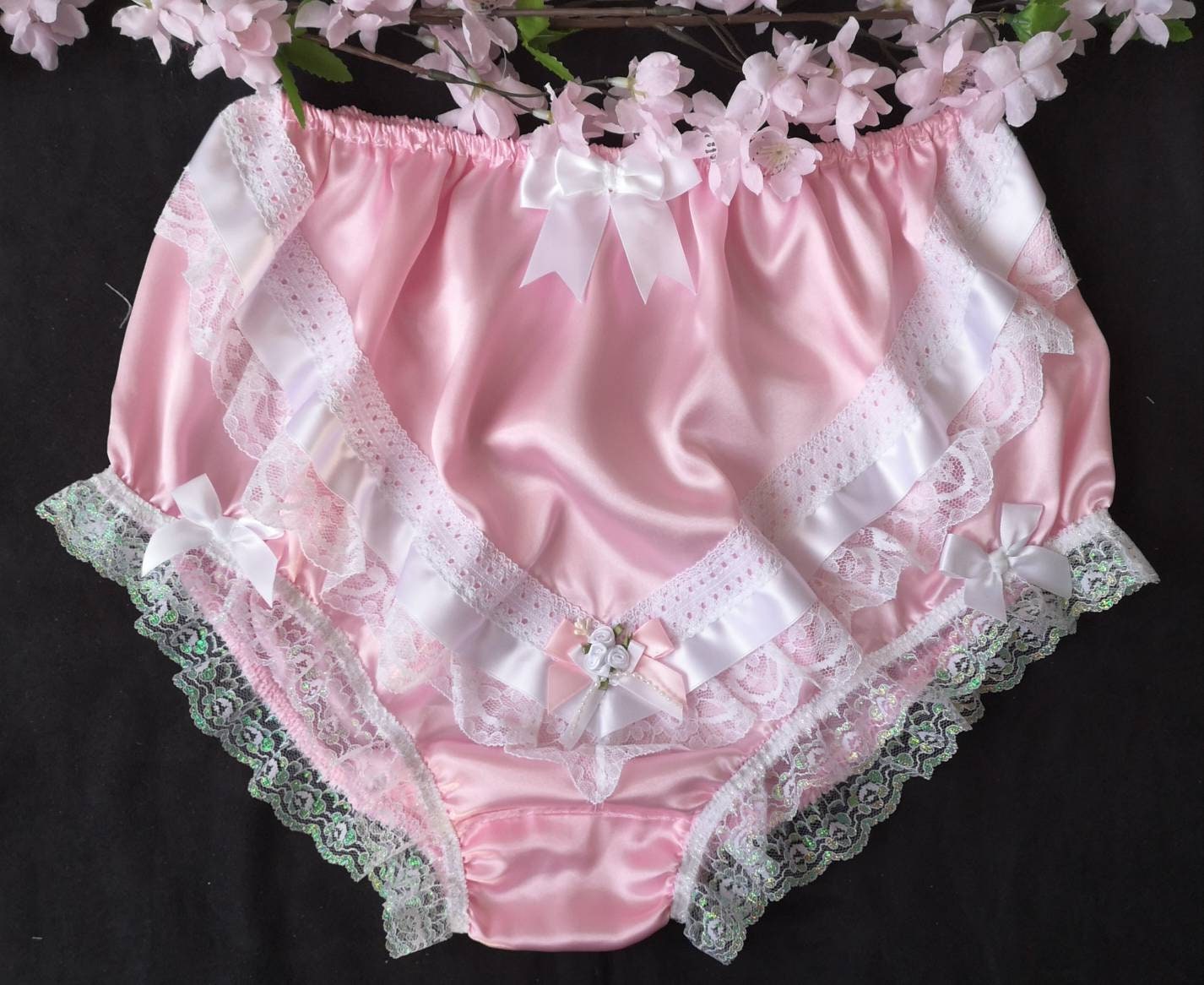 Baby Pink Satin Fuller Fit Panties/silky Soft Sissy Knickers  ribbonlaceroses&bows Made to Order Medium up to Extra Extra Large 
