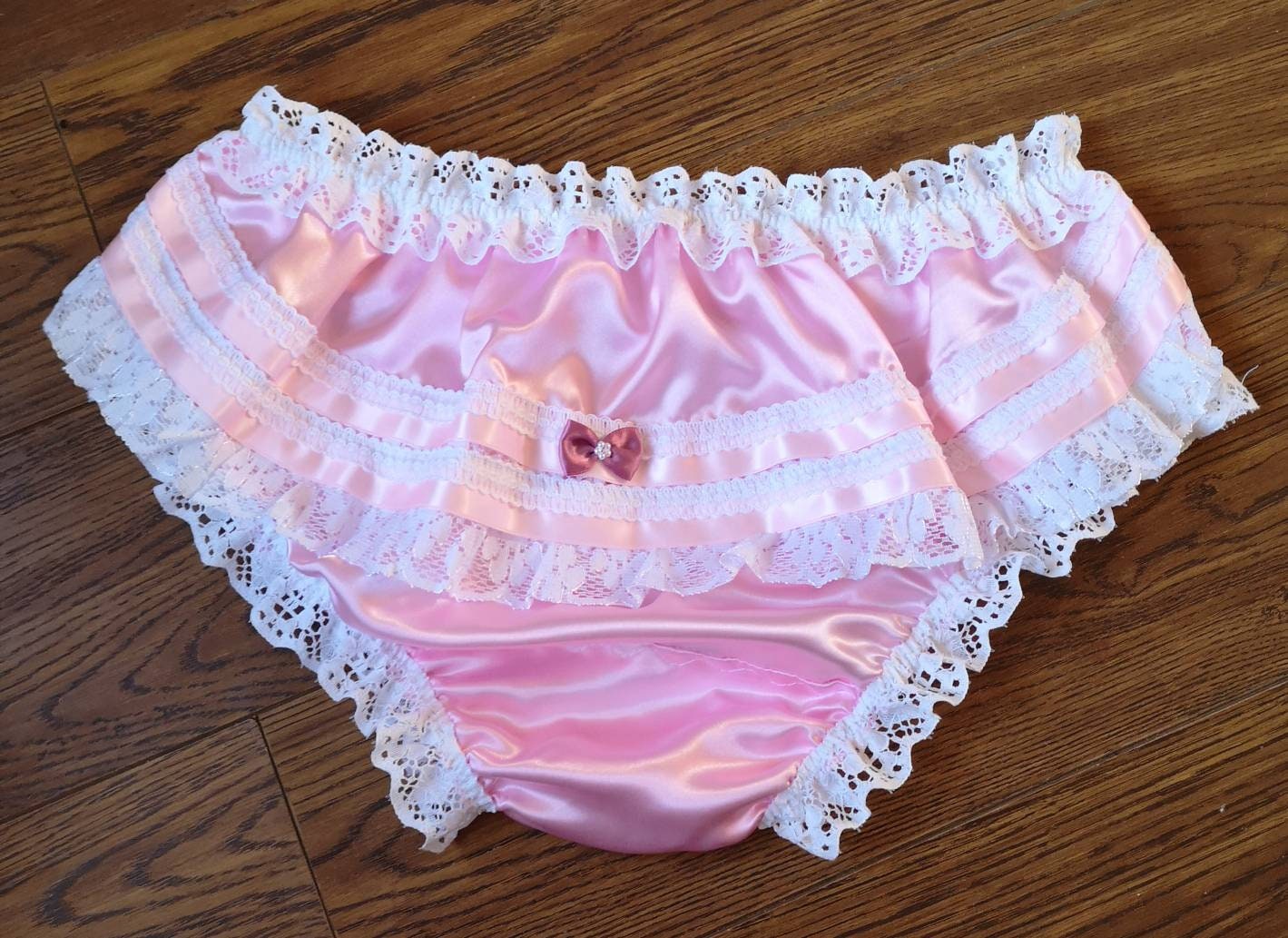 Sissy Pink White Satin Ruffled Bra Panties Set Top Knickers Mens