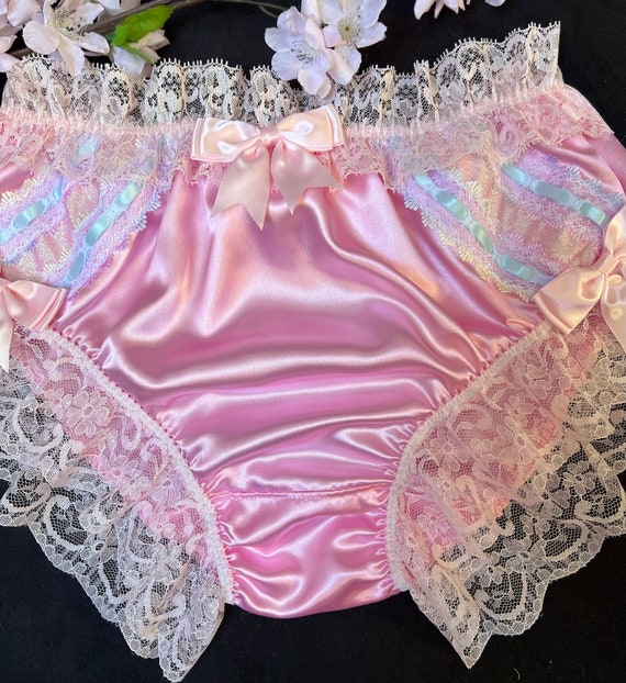 Baby Pink Fuller Fit Panties Slippery Soft Sissy Knickers Lace and