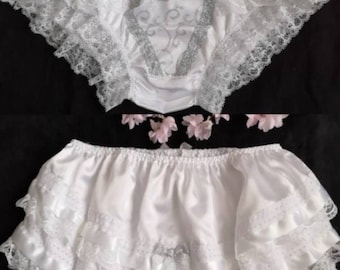 Sheer Nylon Panties Size 10-20 White & Blue Frilly Sissy Panties Sheer Nylon Panties Size 10-20 White & Blue Frilly Sissy Panties