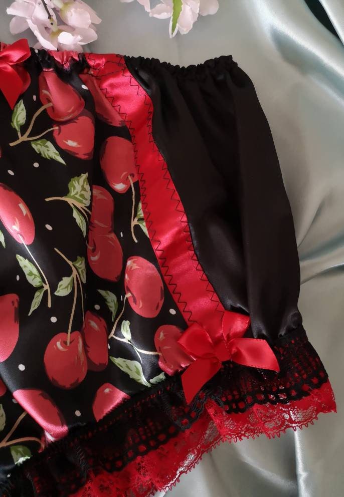 black-satin-panties-cherry-print-red-lace-trim-vintage-style-etsy