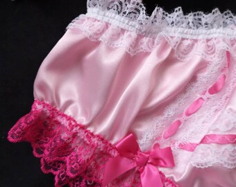 Baby Pink Satin Sissy Panties Girly Bikini Style Knickers. Lace