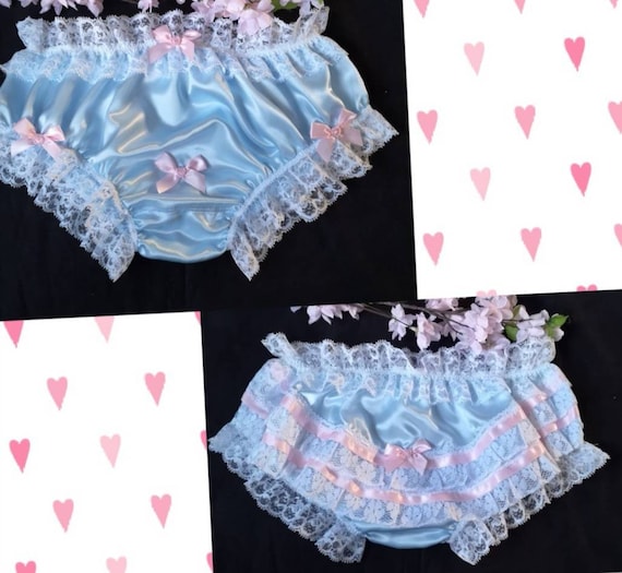 Baby Blue Satin Bikini Panties/sissy Knickers With Bum Ruffles Hand Made to  Order Medium up to Extra Extra Large -  Canada