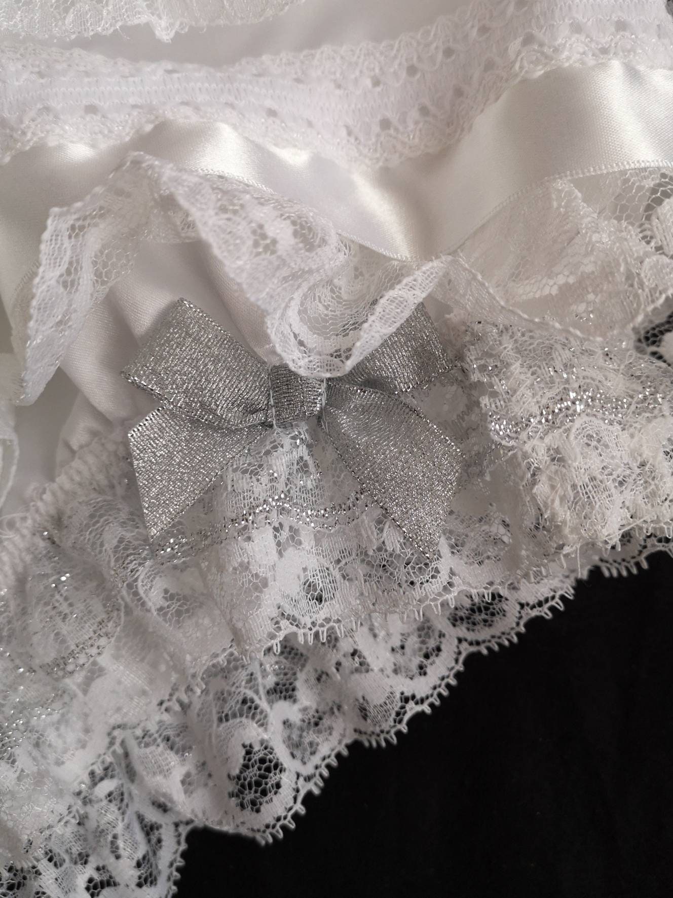 White Satin Sissy Panties: Silver Organza Front, Frilly Knickers, Made to Order White Satin Sissy Panties: Silver Organza Front, Frilly Knickers, Made to Order