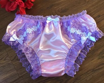 Baby Pink Satin Sissy Knickers/Softly Silky Bikini Panties - Roses&Lace - MEDIUM -XXL