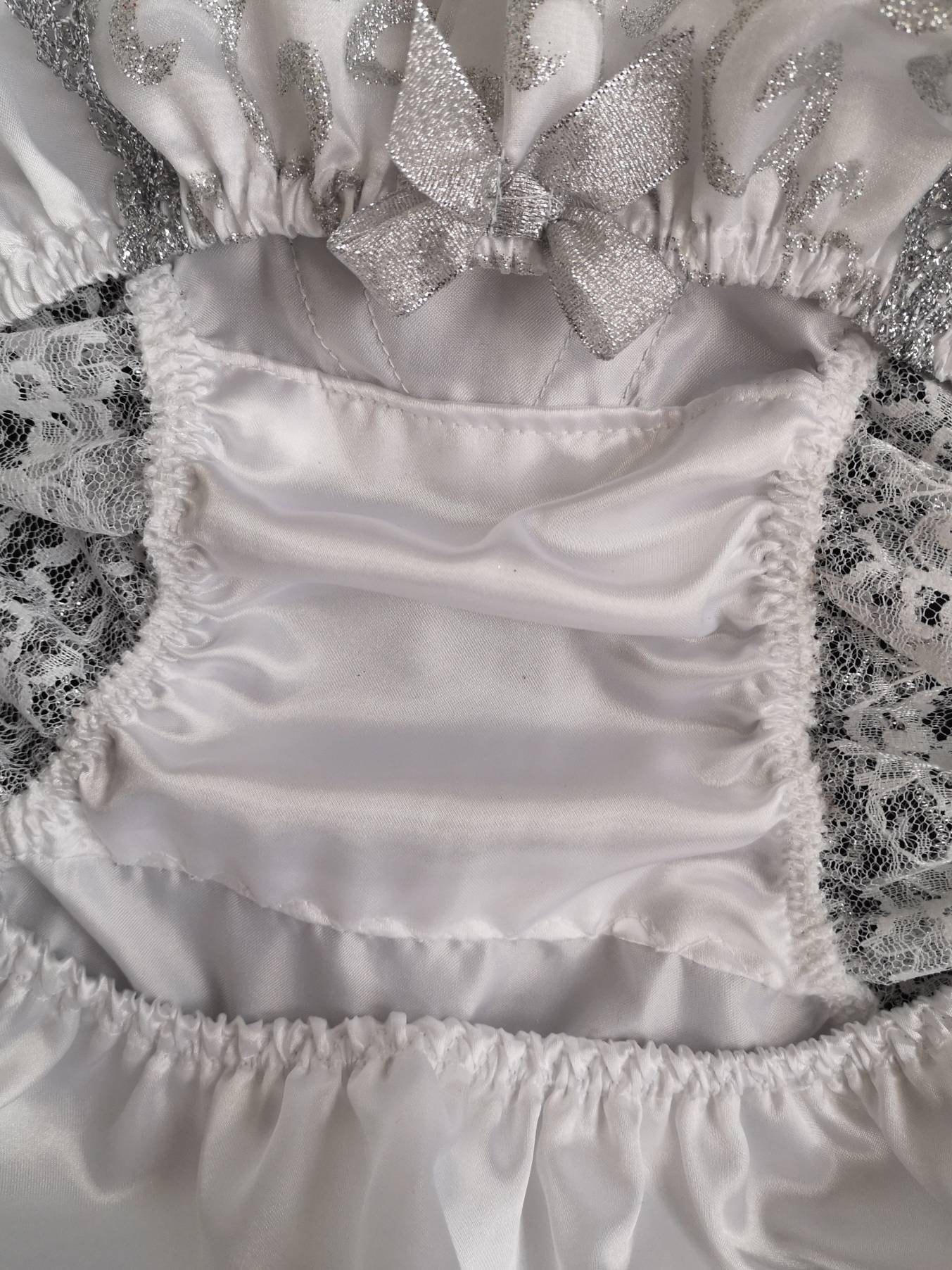 Satini Women's White Sissy Sheer Nylon Frilly Lace Satin Bow Briefs Panties – Size 10-20-733262