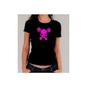 Dames meisjes t-shirt Roze schedel zuigers diverse maten