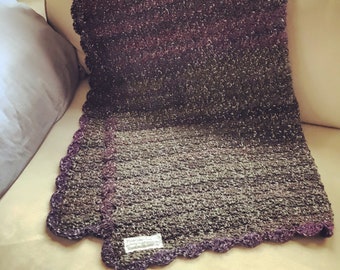 Blanket Crocheted Afghan Cozy Handmade Purple and Brown Alpaca and Acrylic Fiber