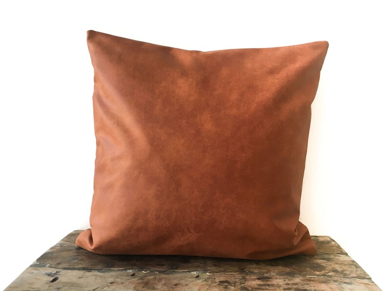 Cognac Brown Faux Leather throw pillow 16x16 20x20 Modern Etsy