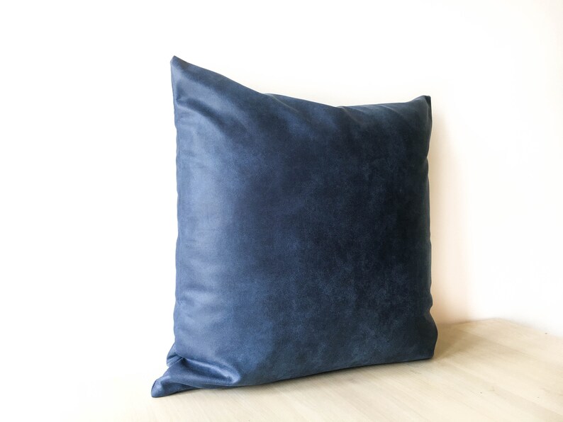 Navy Blue Faux Leather throw pillow 16x16 20x20 22x22 26x26 Etsy