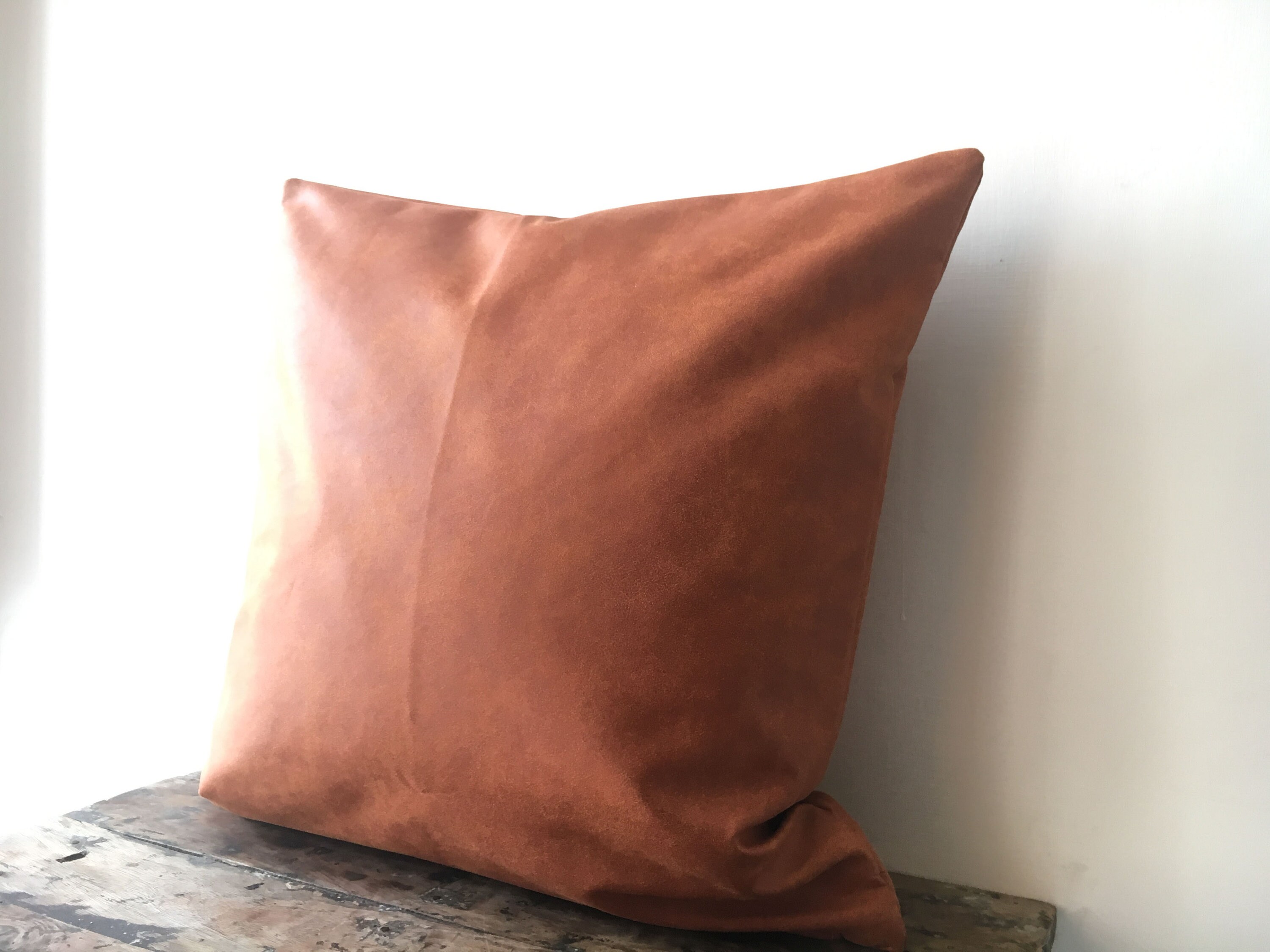 Cognac Brown Faux Leather throw pillow 16x16 20x20 Modern Etsy