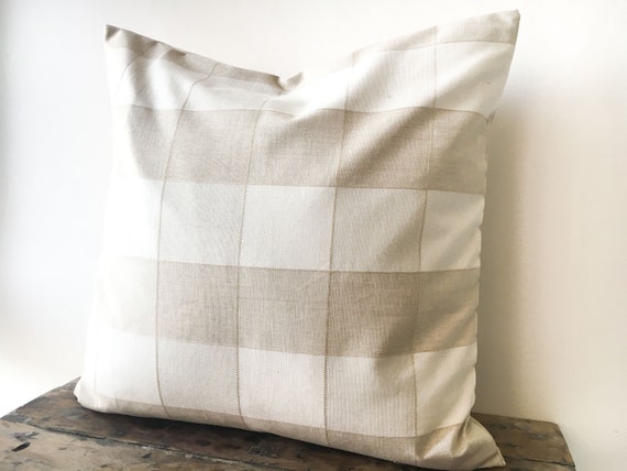 Beige White Linen Pillow cover 20x20 Lace Euro Pillow Cover 26x26 (Cover