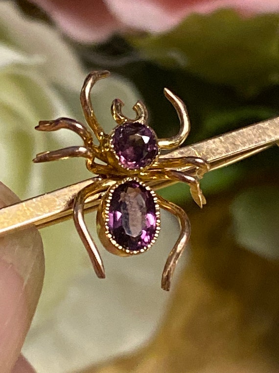 Vintage 9ct Gold Amethyst Spider Brooch
