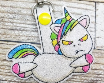 Angry Unicorn Keychain, Unicorn Key Fob, Gift for Her, Rainbow