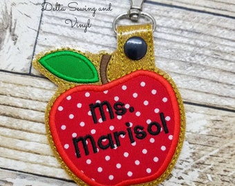 Personalized Apple Keychain, Apple Key Fob, Teacher Gift, Personalized Teacher Gift, Back to School, End of School Gift, Paraprofessional