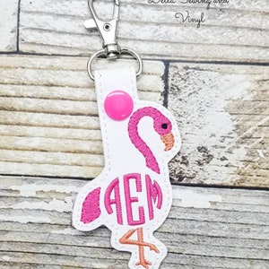 Flamingo Monogram Keychain, Monogram Key Fob, Bird Monogram Snap Tab, Monogram Charm, Monogram Zipper Pull, Gift for Girls, Flamingo Key Fob