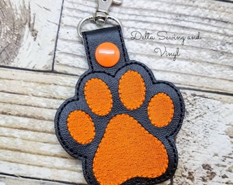 Paw Print Keychain, Dog Paw Key Fob, Wildcat Mascot Keychain, Paw Print Charm, Bobcat Team Key Fob, Bulldog Mascot Keychain, Tiger Keychain