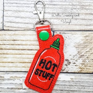 Hot Stuff Keychain, Sriracha Hot Sauce Key Fob, Spicy Food, Sriracha Sauce, Condiment Key Fob, Chili Garlic Sauce Charm, Asian Chili Sauce