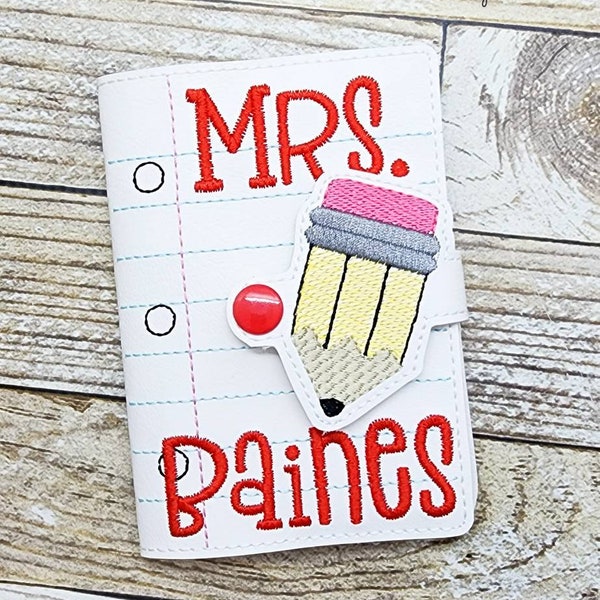 Personalized Notebook Holder, Mini Notebook Cover, Pencil Composition Book Cover, Gift for Teachers, Teacher Present, Embroidered Notebook