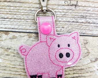 Pig Keychain, Pig Key Fob, Farm Animals, Barn Key Fob