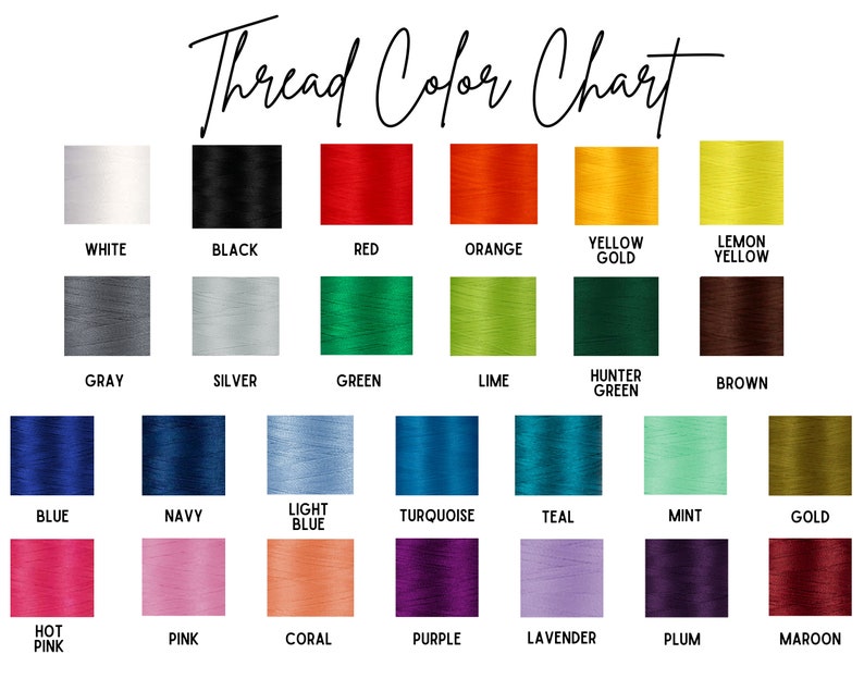 Pu&ograve; includere: Una tabella colori fili con una variet&agrave; di colori, tra cui bianco, nero, rosso, arancione, giallo oro, giallo limone, grigio, argento, verde, lime, verde cacciatore, marrone, blu, blu navy, azzurro, turchese, verde acqua, menta, oro, rosa acceso, rosa, corallo, viola, lavanda, prugna e amaranto.