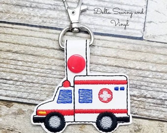 Ambulance Keychain, EMT Key Fob, Paramedic Backpack Zipper Pull, Gift for Boys, Gift for Girls, Medic Bag Tag, Ambulance Zipper Pull