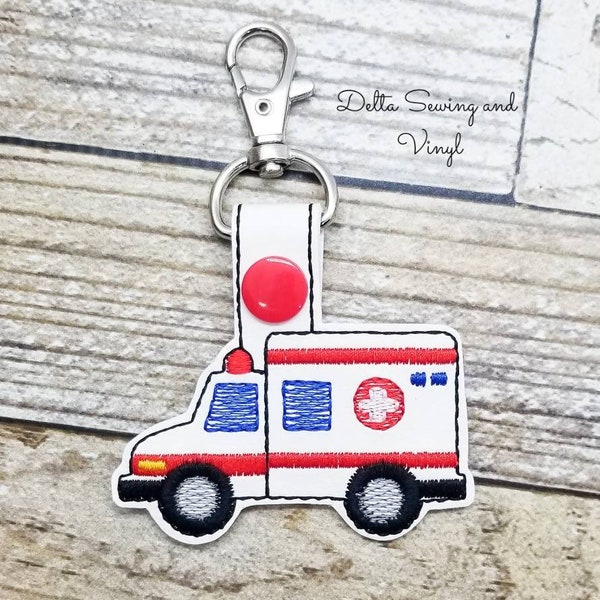 Ambulance Keychain, EMT Key Fob, Paramedic Backpack Zipper Pull, Gift for Boys, Gift for Girls, Medic Bag Tag, Ambulance Zipper Pull