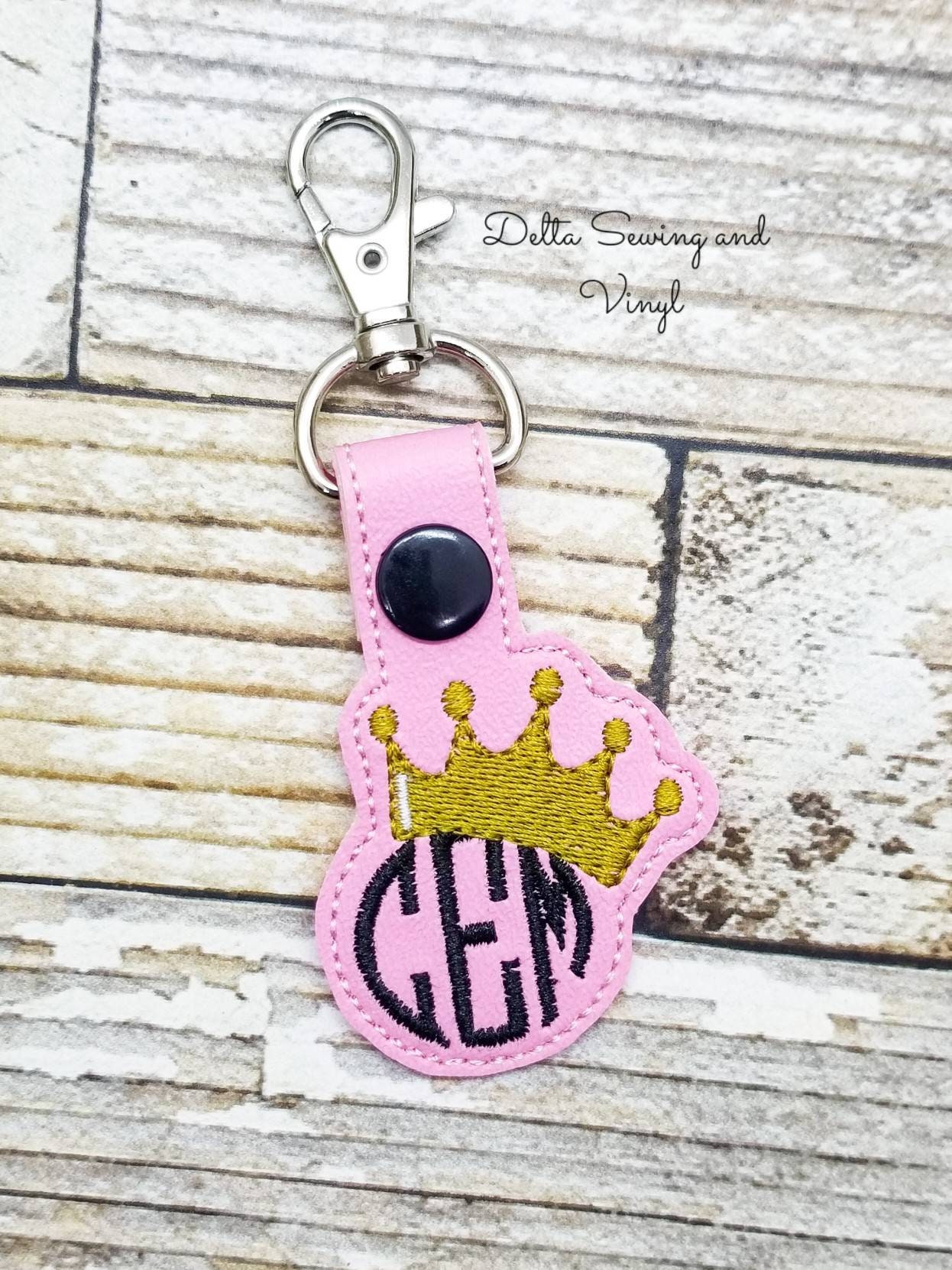 Crown Monogram Keychain, Queen Monogram Key Fob, Monogram Zipper Pull, Crown Charm, Queen, Tiara, Princess, Royalty