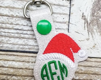 Christmas Monogram Keychain, Santa Hat Monogram Key Fob, Monogram Snap Tab, Monogram Charm, Monogram Zipper Pull, Gift for Girls