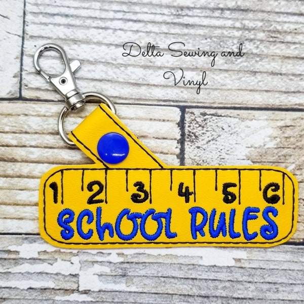 School Rules Keychain, Ruler Key Fob, Teacher Zipper Pull, Teacher Gift, School Charm