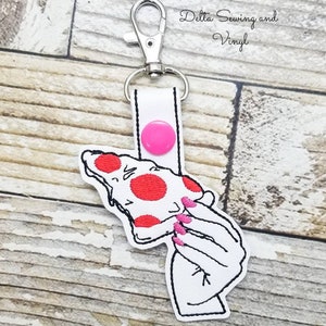 Pizza Keychain, Pizza Key Fob, Nails Keychain, Pizza Slice Zipper Pull, Girl Keychain