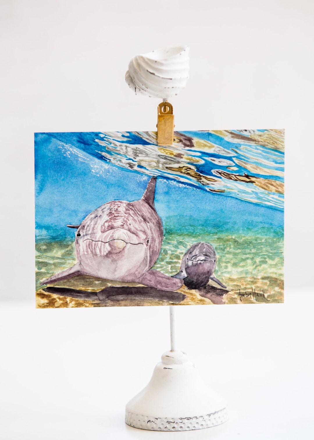 Bottlenose Dolphin and Calf Watercolor Print - Etsy