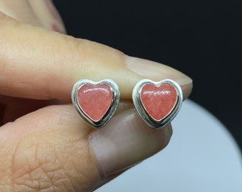 Rhodocrosite Hearts/ Handmade/ Sterling Silver/ Earrings/ Studs/ Earth to Chandra