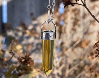 Amber Bullet/ Sterling Silver/ Handmade/ Pendant/ Earth to Chandra
