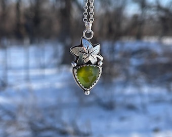 Vesuvianite Maple Leaf/ Sterling Silver/ Pendant/ Handmade/ Earth to Chandra