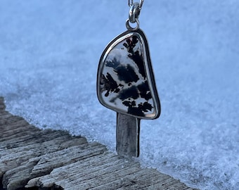 Morel Mushroom/ Plume Agate Fungi/ Sterling Silver/ Handmade/ Open Back/ Pendant/ Earth to Chandra