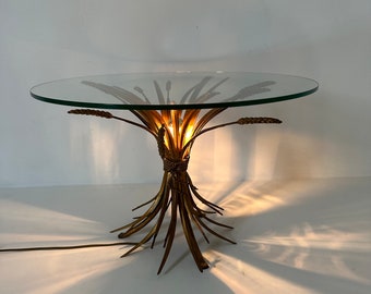 Table d'appoint vintage en gerbe de blé avec lumière, 1970