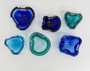 1 of 6 Mid century design blue Murano glass bowls, 1970's