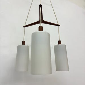 Mid-century design pendant lamp teak and opaline glass, 1970s